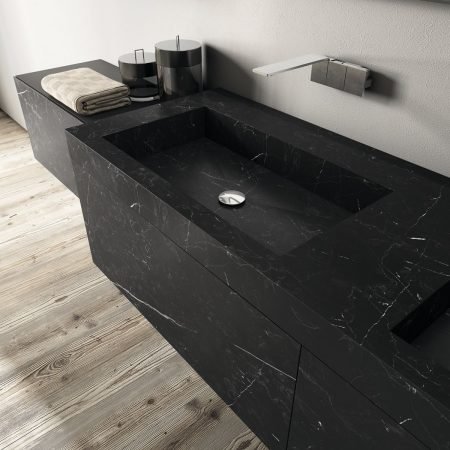 Black marble bathroom Patrimonio Home Custom Bathrooms