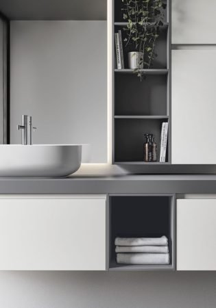 Light grey bathroom cabinetry Patrimonio Home