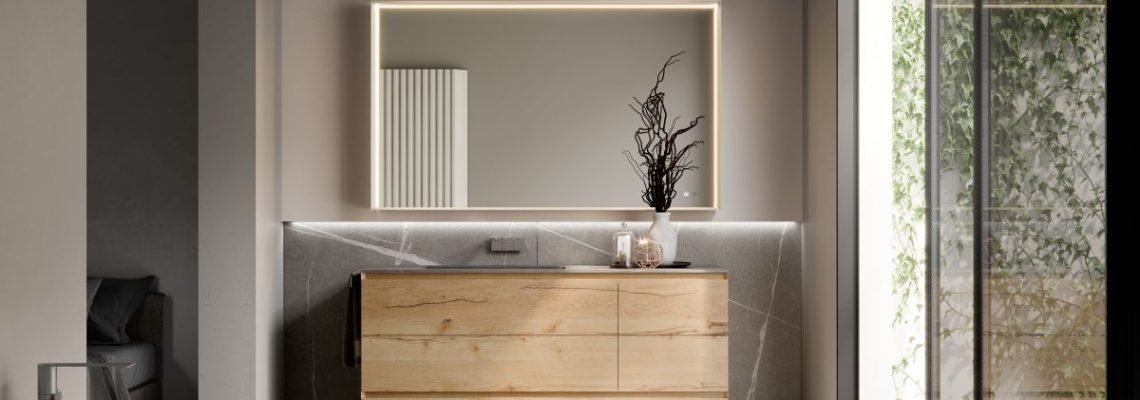 Natural oak bathroom vanity