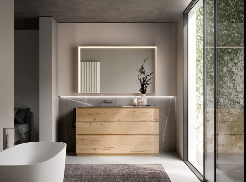 Natural oak bathroom vanity