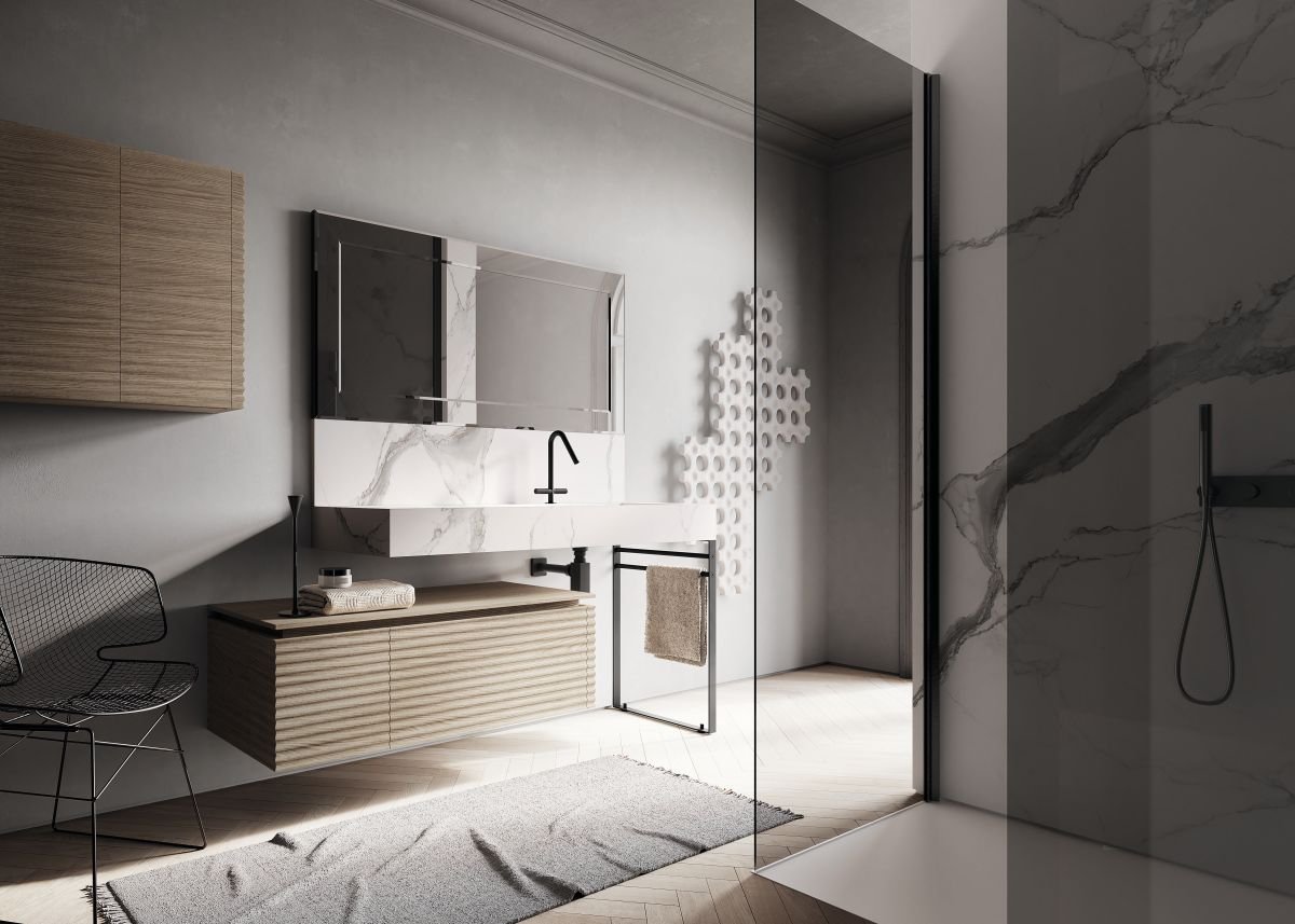 Oak fluted bathroom cabinet Patrimonio Home Bathroomm designers
