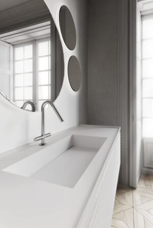 White modern fluted wood bathroom Patrimonio Home Made in italy