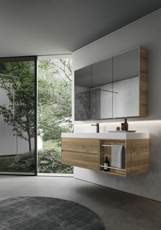 Wood grain bathroom cabinets Patrimonio Home Los Angeles